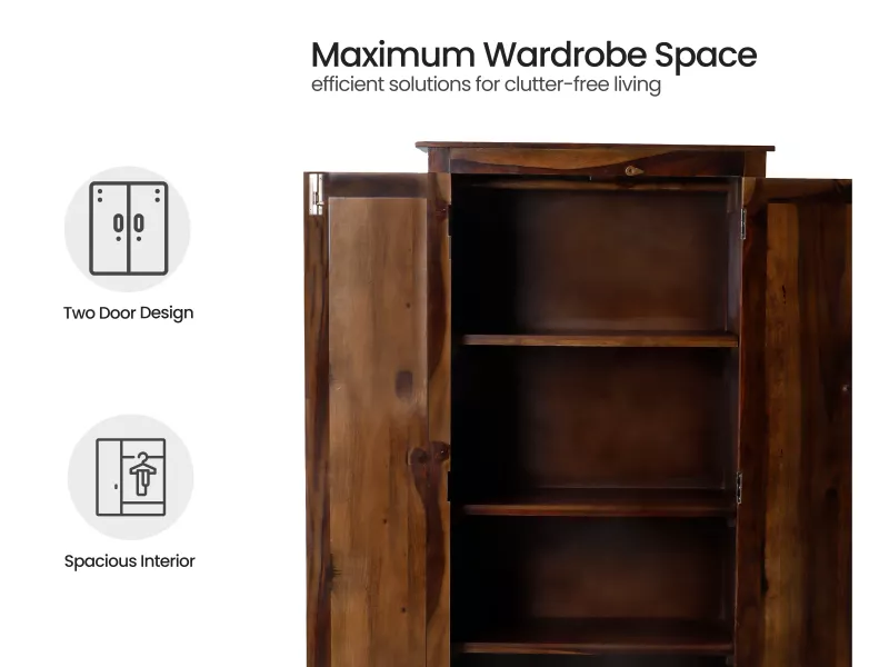 Belle Solid Wood 2 Door Wardrobe